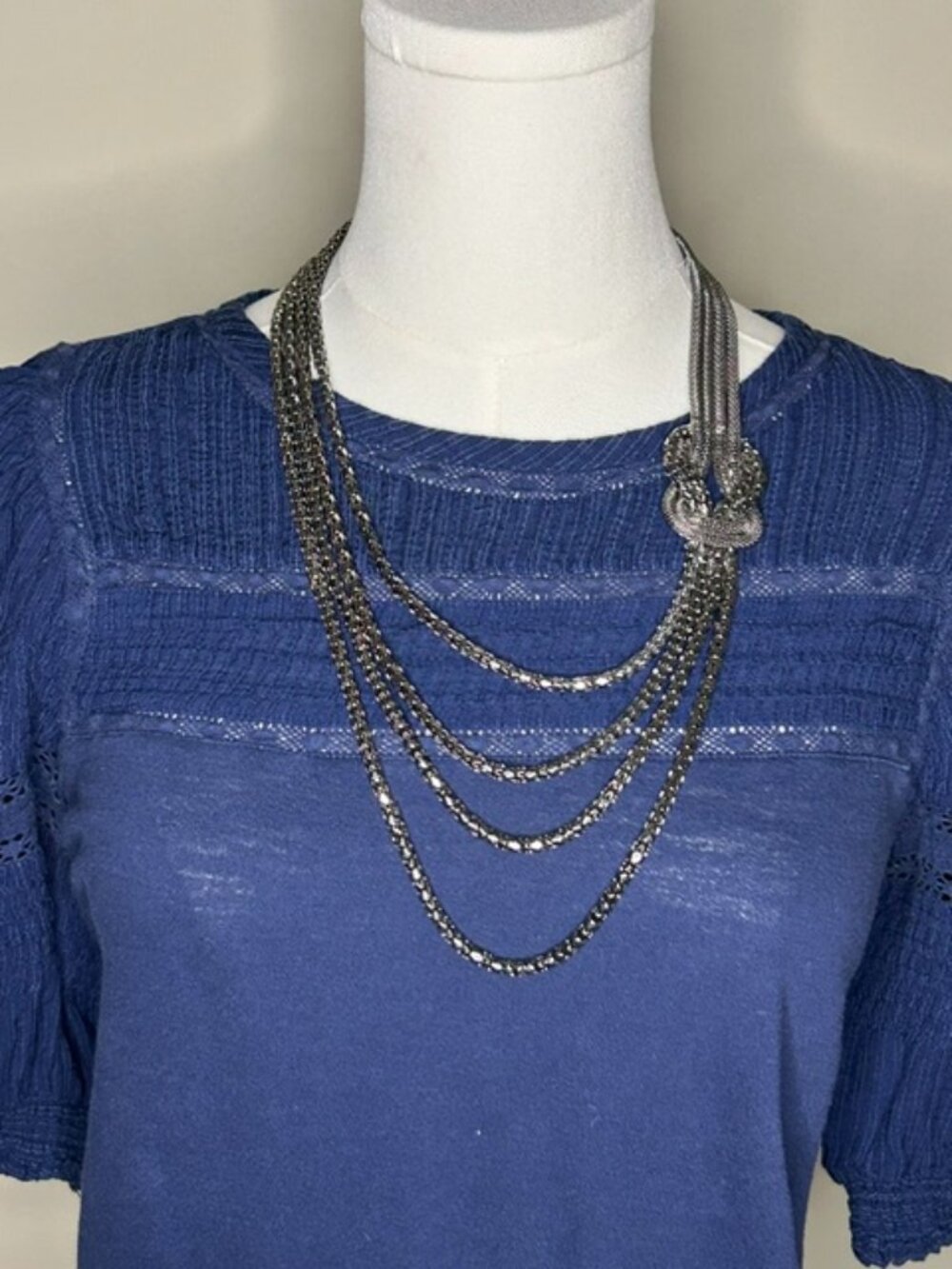 Gunmetal Multi Strand Chain Necklace Knotted Statement 26" + 3" Extender